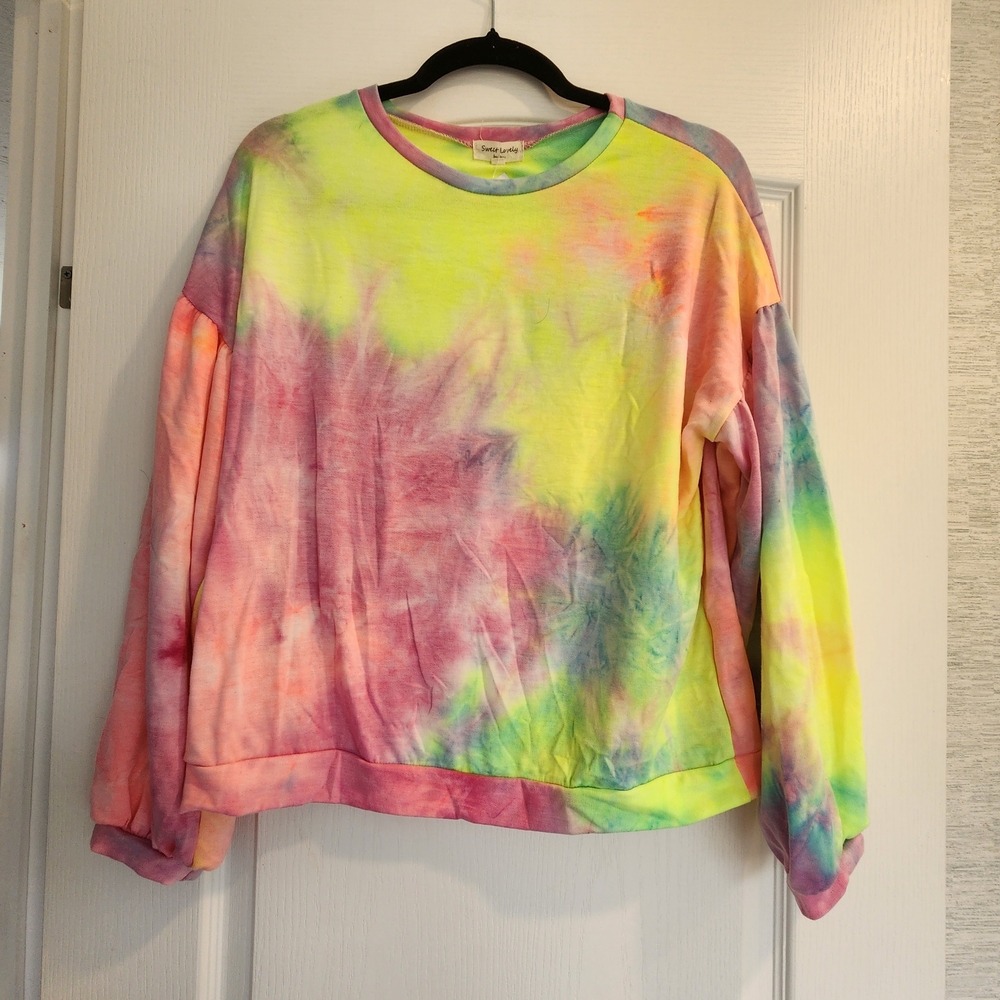 Sweet Lovely Womens Vibrant Tie-Dye Long Sleeve Top Size L Euc
